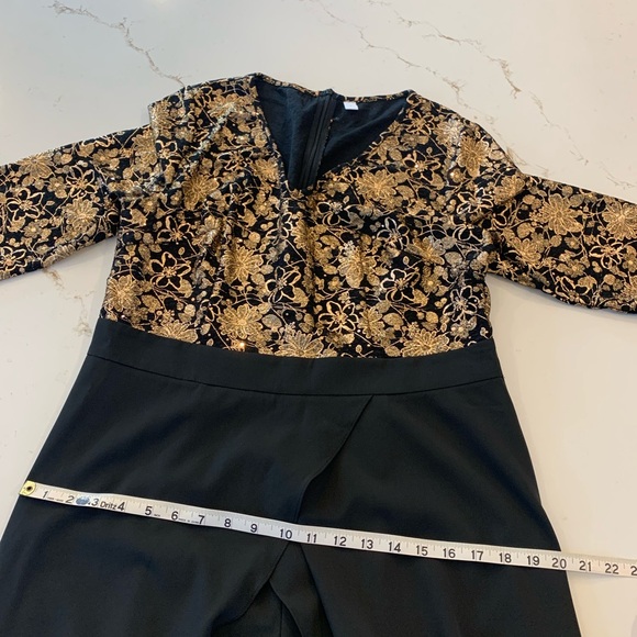 Jumpsuit  Long Split Pants Cocktail Gold Black Sparkle Jumpsuit Size Large NWOT - Picture 6 of 12